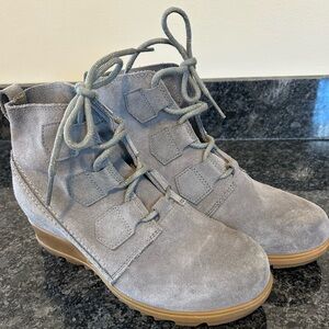 Sorrel Wedge Heel Boots Gray Suede Ankle Boots